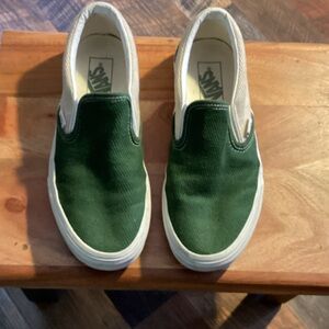 Vans Unisex Green and Beige Slip-On Skate Shoes
